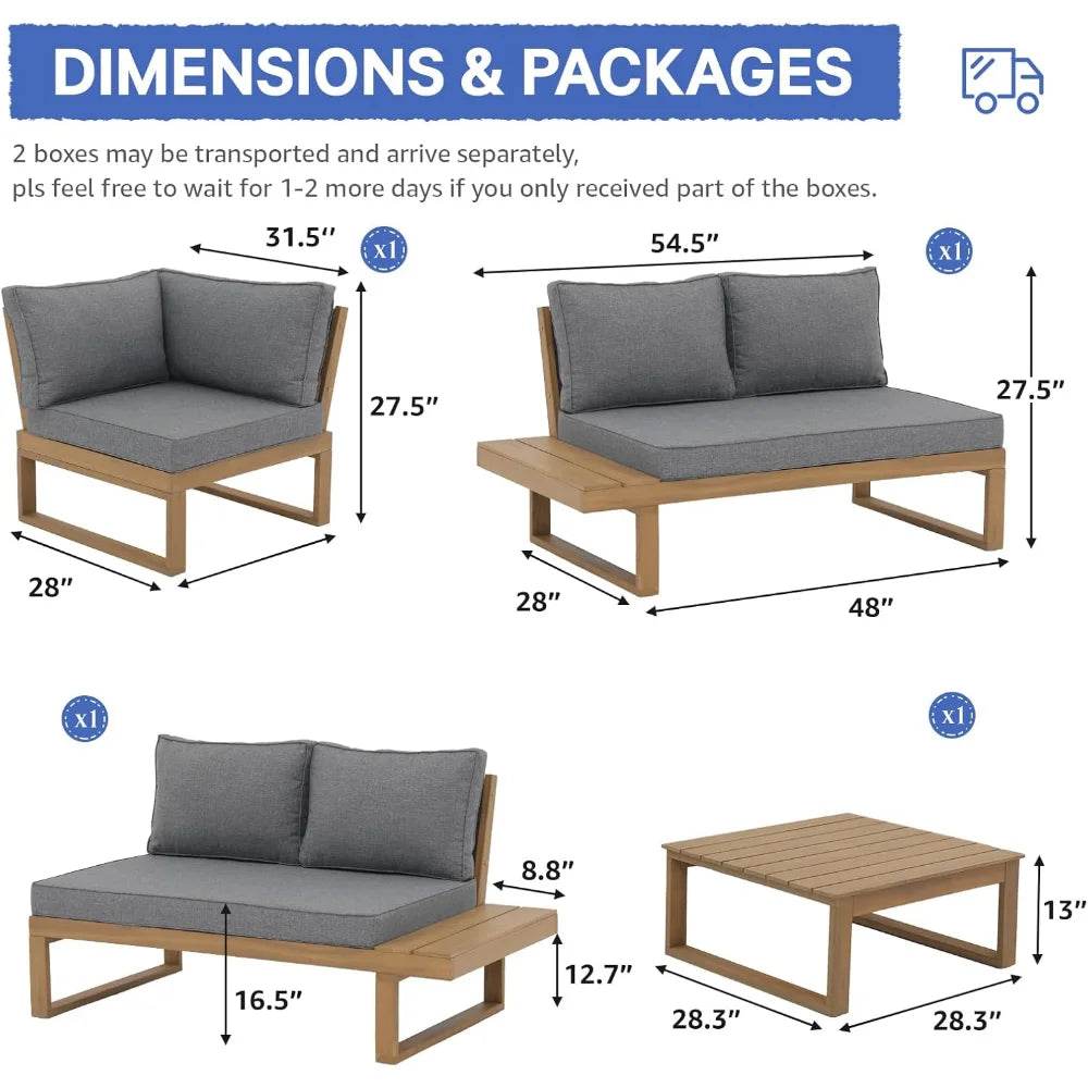 Acacia Wood Outdoor Sectional Sofa Set with Coffee Table - Estalios