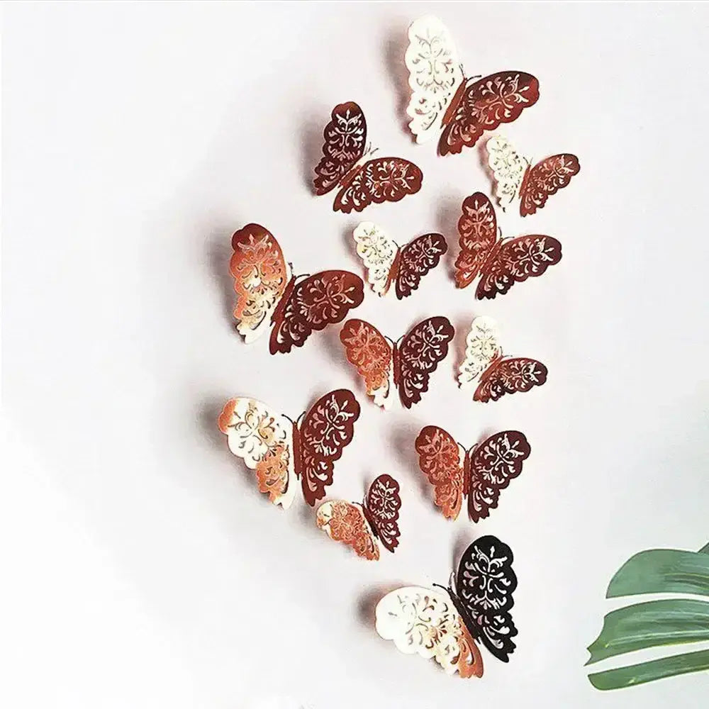 JJYY 12 pegatinas de pared de mariposas huecas 3D para decoración del hogar