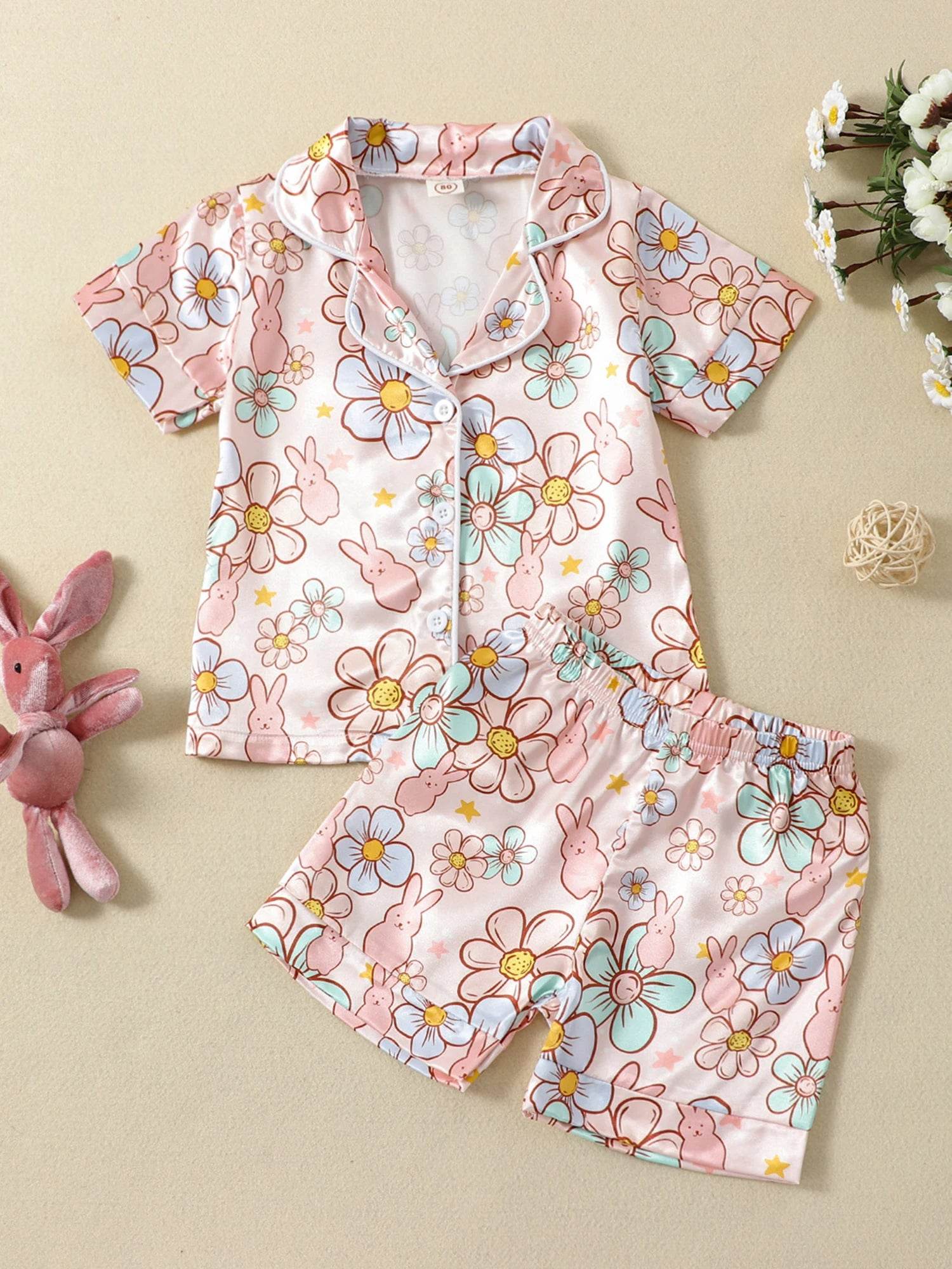 2Pcs Boys Easter Pajamas Set Long Sleeve Striped Print Button Down Shirts and Pants Set Loungewear for Kids - Estalios