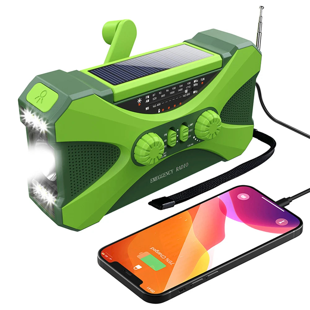 12000mAh Hand Crank Solar Power Radio Portable AM/FM/NOAA Weather Radio with LED Flashlight Power Bank Outdoor
