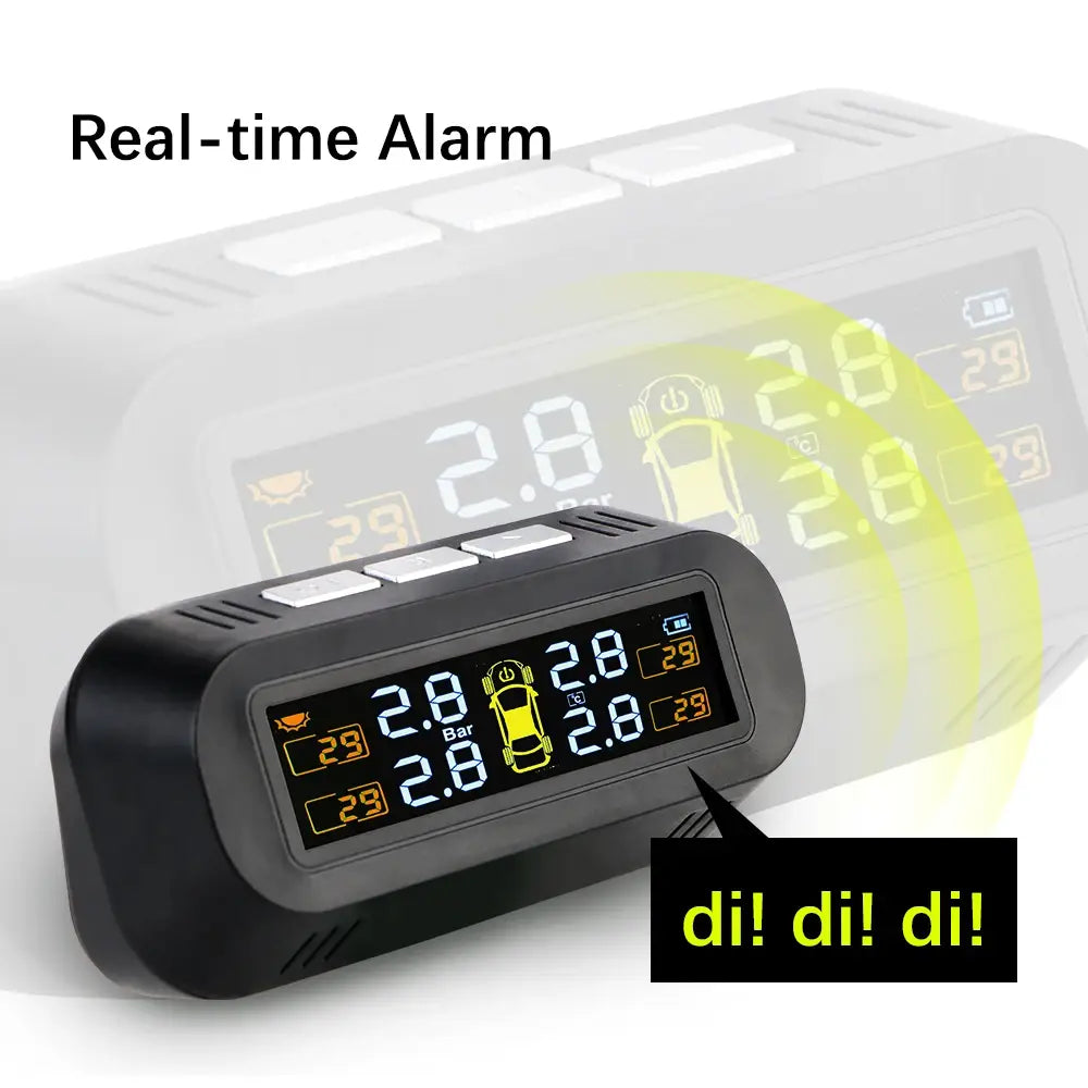Tire Pressure Monitoring System with digital display and 4 solar-powered sensors