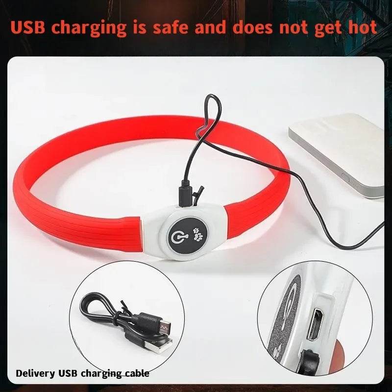 LED Luminous Dog Collar Waterproof USB Light for Night Safety - Estalios