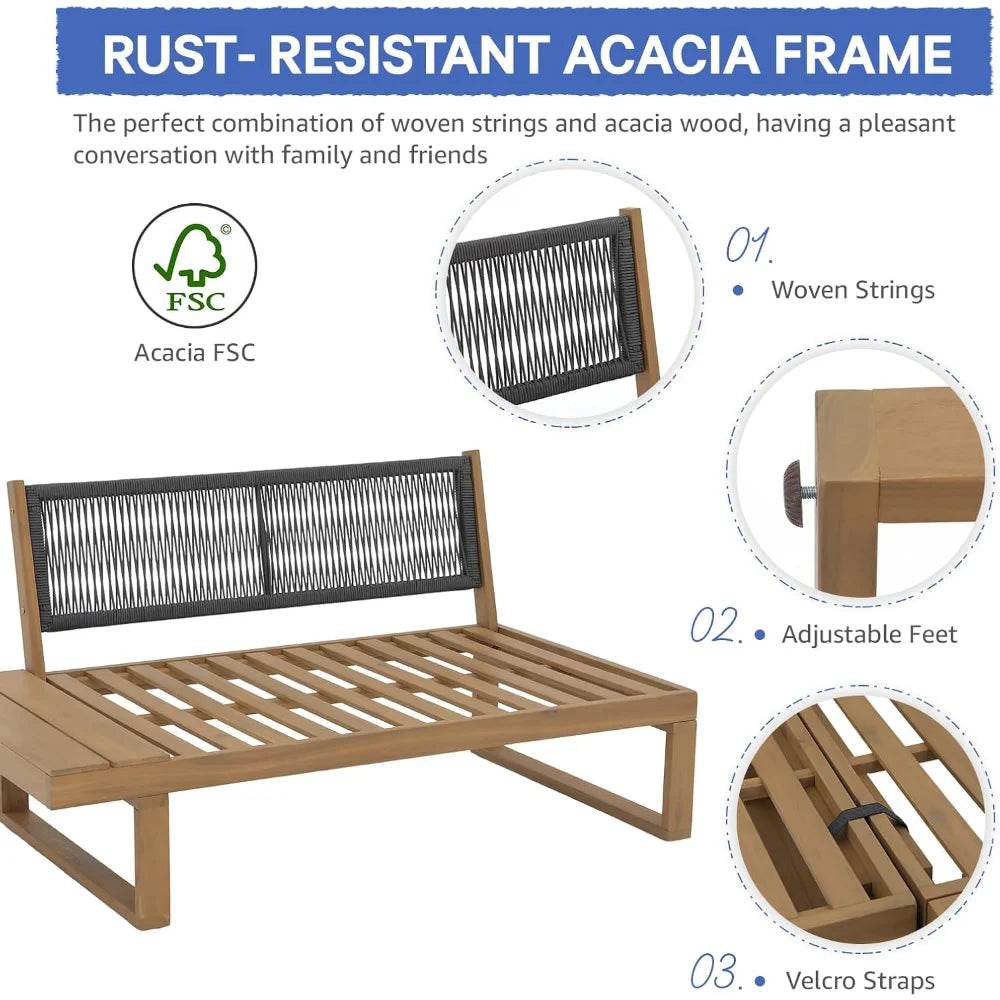 Acacia Wood Outdoor Sectional Sofa Set with Coffee Table - Estalios