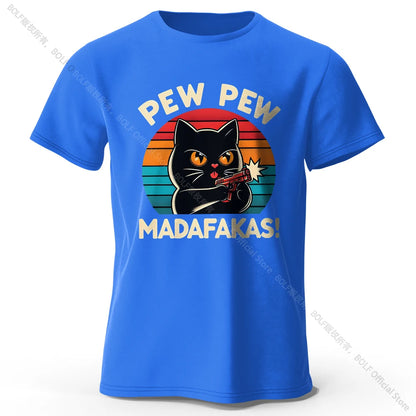 Cute Cat Doodle Print Cotton T-Shirt for All Seasons