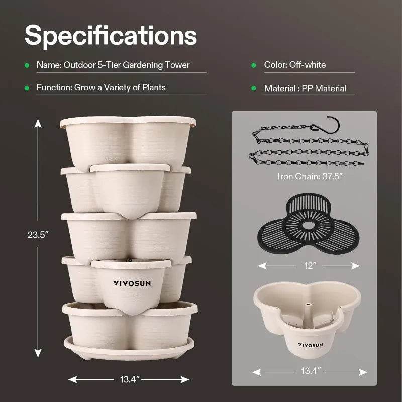 2-Pack 5 Tier Vertical Gardening Planter for Herbs and Flowers - Estalios