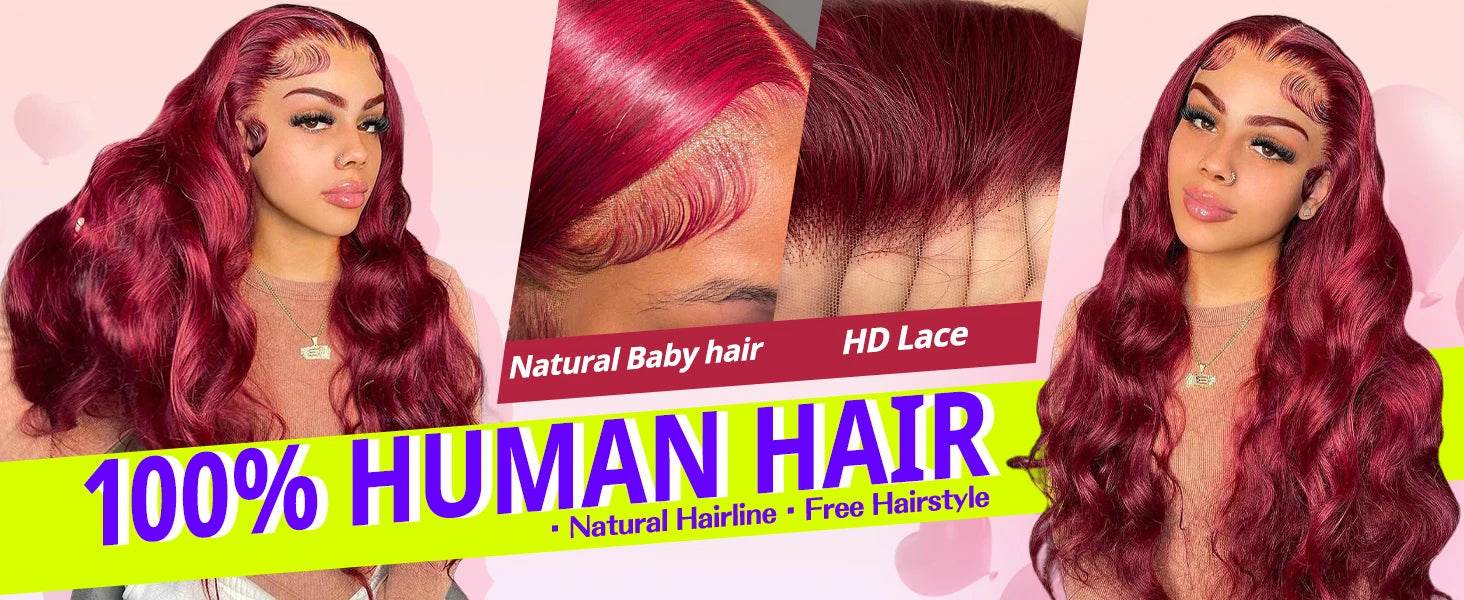 13X6 Body Wave Lace Frontal Human Hair Wig Burgundy 99J - Estalios