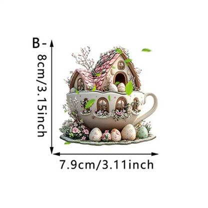 Easter Coffee Cup Ornaments Cartoon Bunny Egg House Coffee Mug Decorative 2D Acrylic Ornaments 2025 Spring Party Supplies - Estalios