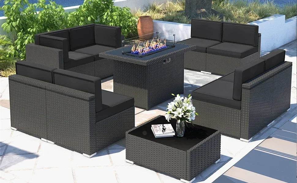Patio Furniture Set Fire Pit Table Outdoor Sectional Sofa - Estalios