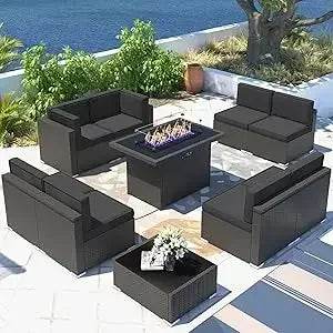 Patio Furniture Set Fire Pit Table Outdoor Sectional Sofa - Estalios