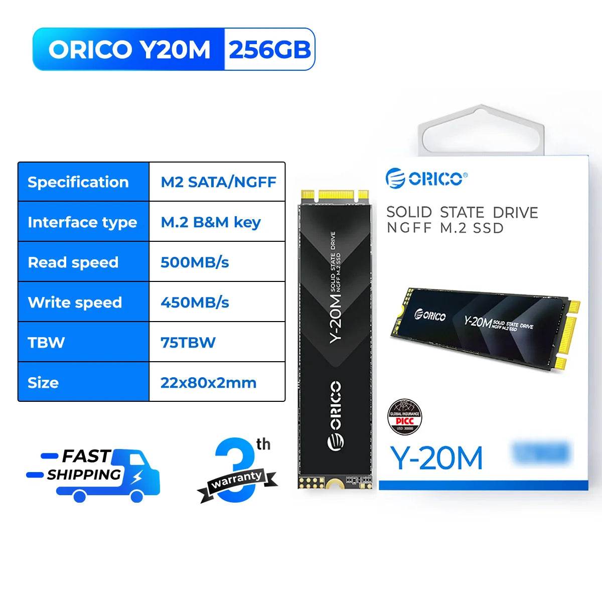 1TB 2TB 4TB ORICO Y20M M.2 SATA SSD 500MB/S for Laptops - Estalios