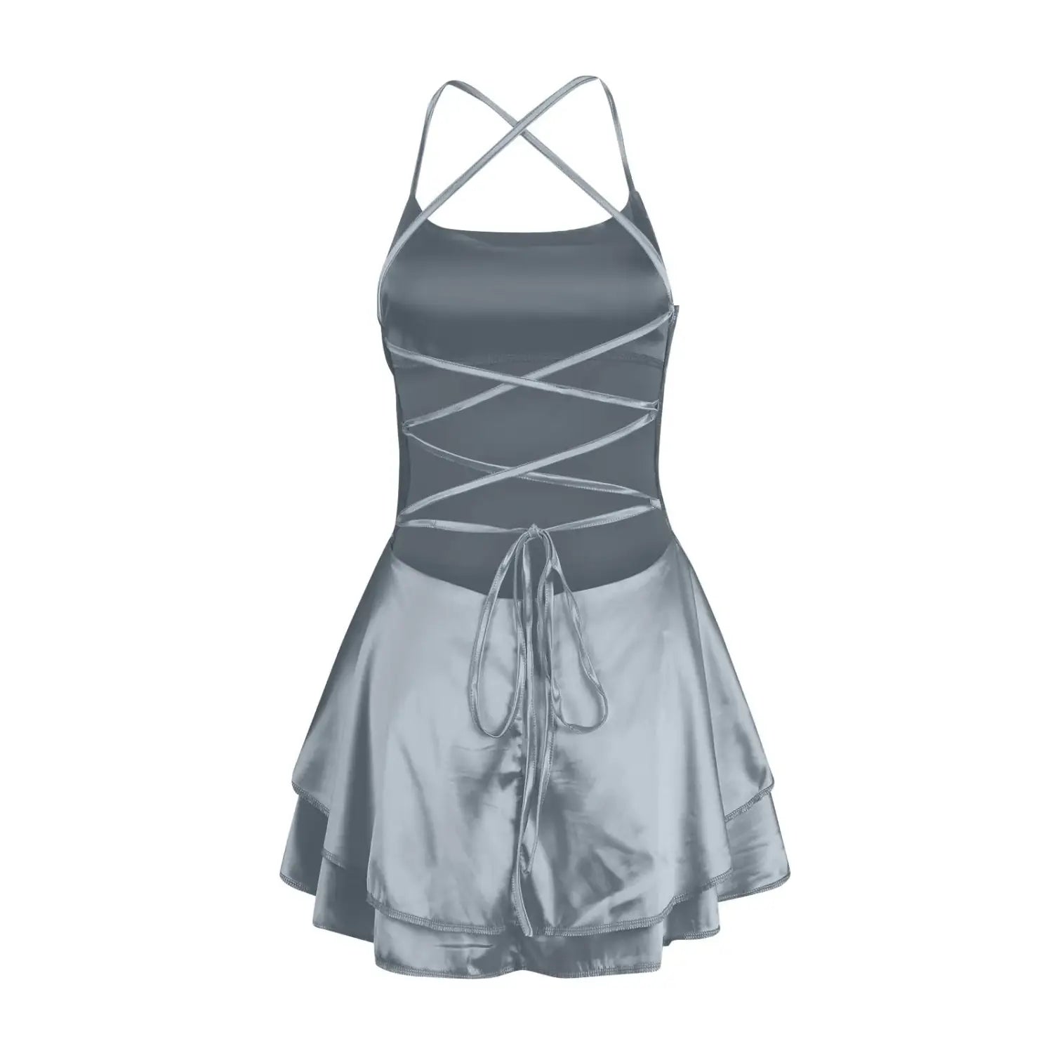 Elegante minivestido de fiesta de satén de seda con espalda descubierta para mujer