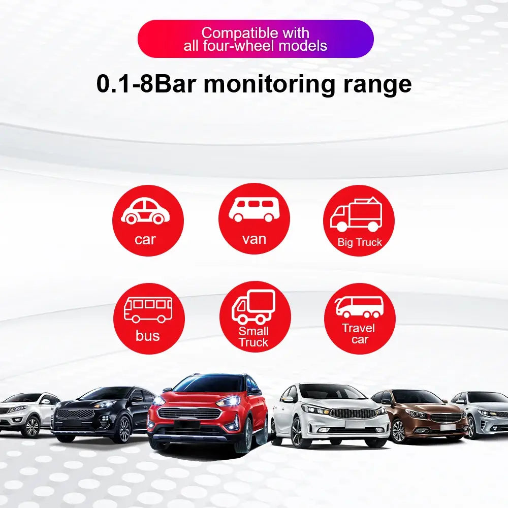 Vehicle compatibility guide for Tire Pressure Monitoring System with 4 sensors.