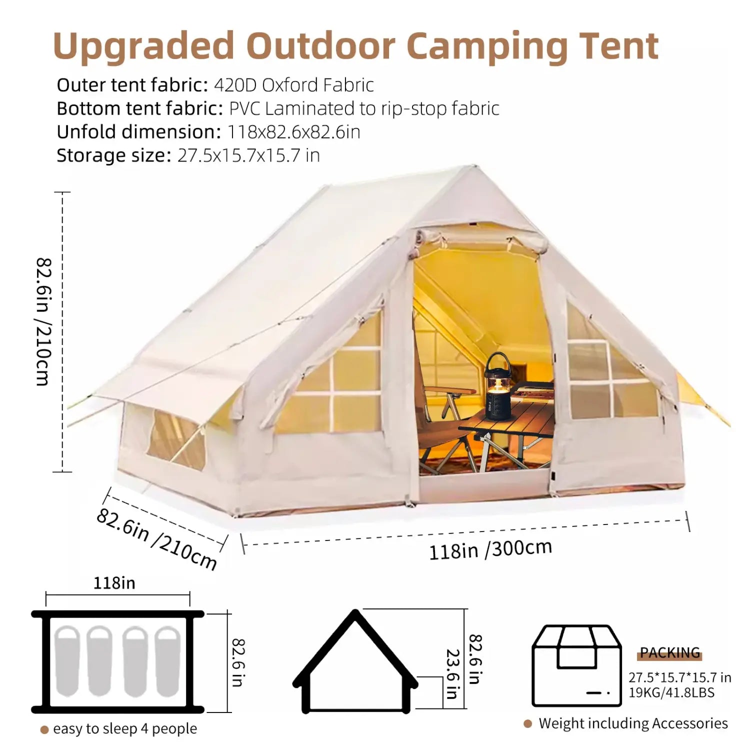 4-6 People Inflatable Tent with Pump for Easy Setup