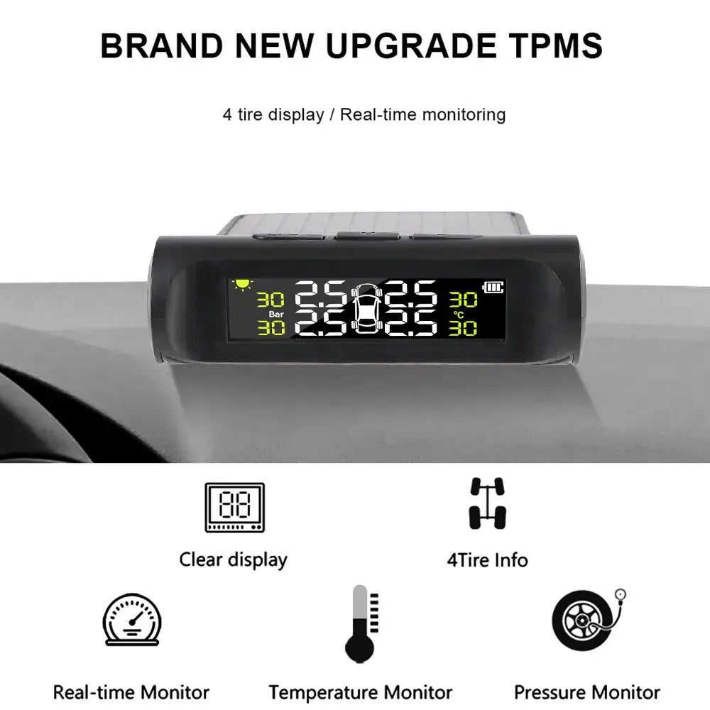Tire Pressure Monitoring System with 4 sensors for car safety and fuel savings.