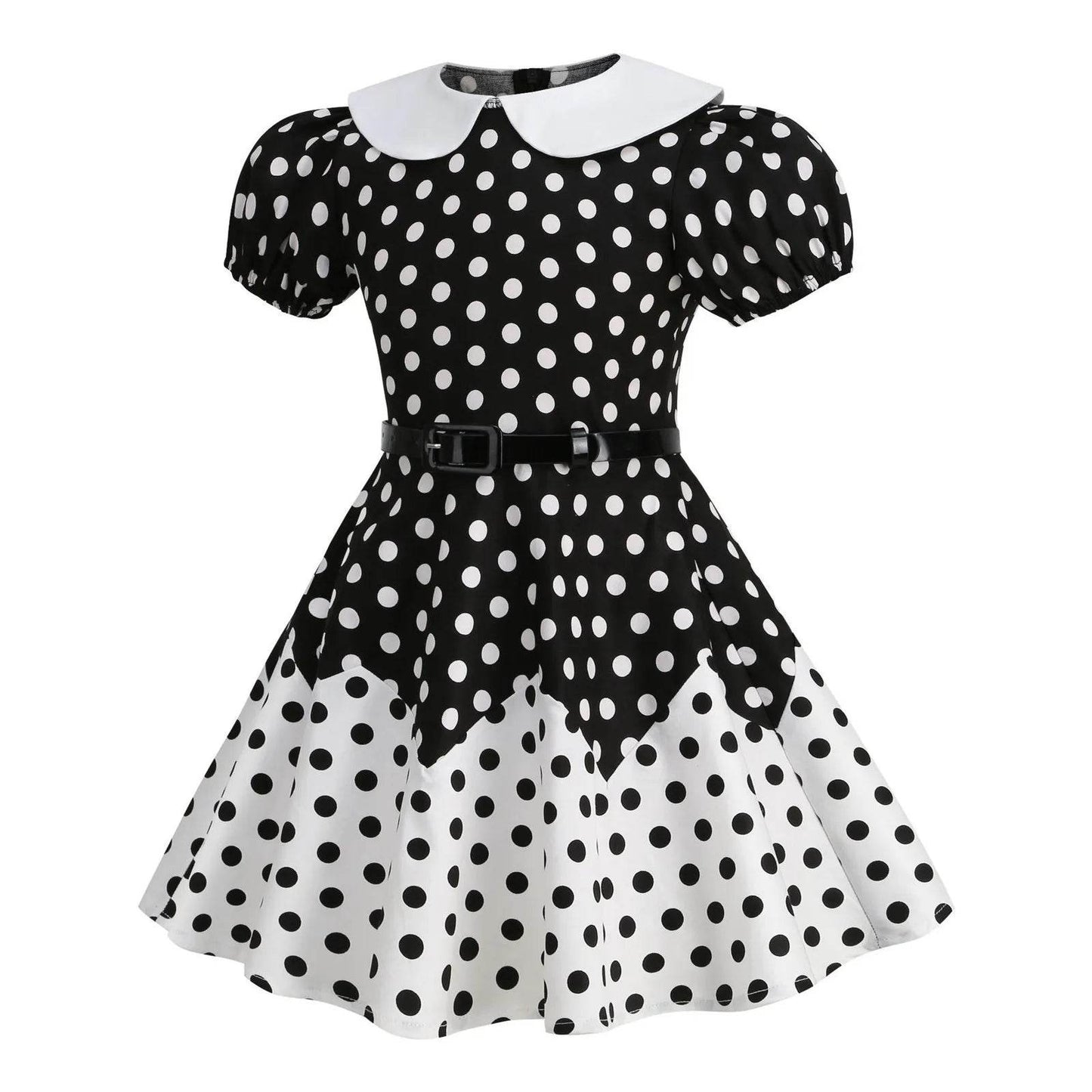 Kids Girls Vintage Dress Easter Polka Dots Print Dress Daily Birthday Dress Short Sleeve Perter Pan Collar 1950s Princess Dress - Estalios