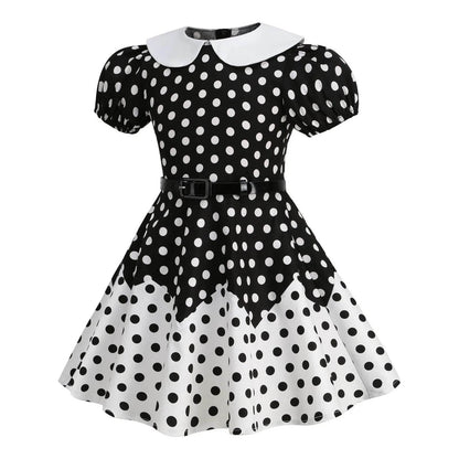 Kids Girls Vintage Dress Easter Polka Dots Print Dress Daily Birthday Dress Short Sleeve Perter Pan Collar 1950s Princess Dress - Estalios