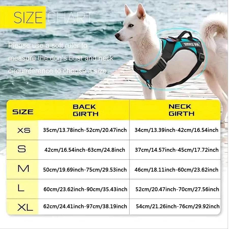 Reflective Service Dog Harness with 5 Patches, Adjustable - Estalios