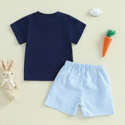 2024-11-25 Lioraitiin 0-3Y Toddler Baby Boy Easter Outfit Bunny/Cross Short Sleeve T-shirt Plaid Shorts 2pcs Summer Set - Estalios