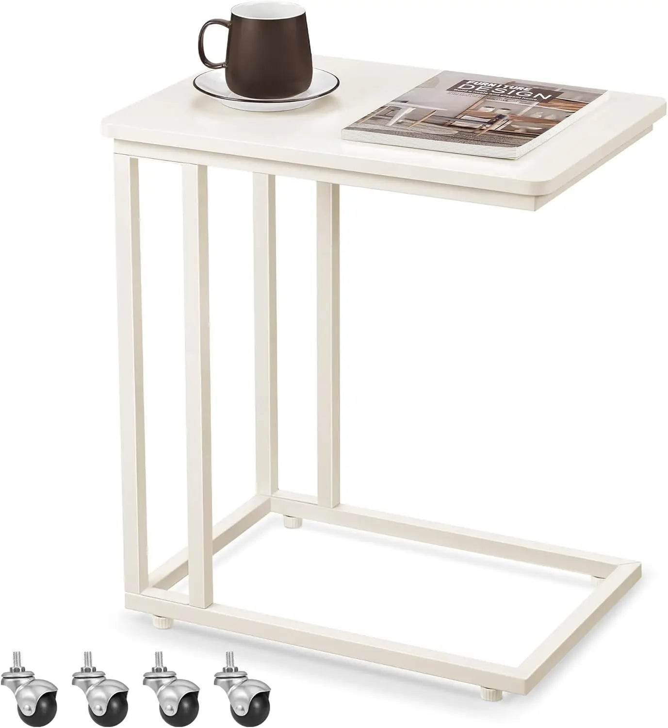 Coffee Laptop Mobile Tablet, Industrial Side Table on Wheels - Estalios