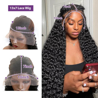 250 Density 13x6 13x7 HD Transparent Lace Frontal Wig 30 40 Inch Deep Wave 6x6 Closure Glueless Wig Human Hair 13x4 Curly Wigs - Estalios