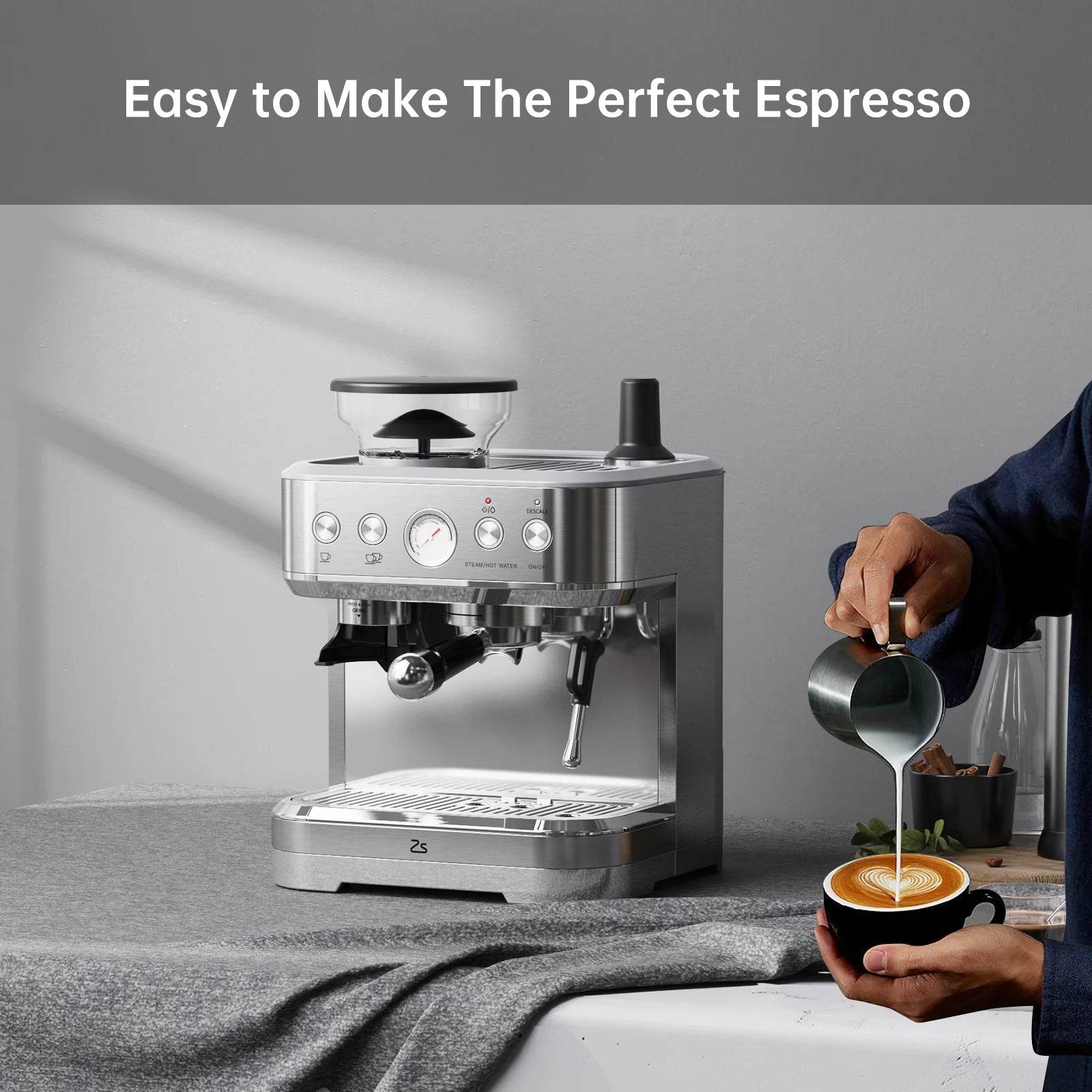 20 Bar Semi Automatic Espresso Maker with Grinder and Milk - Estalios