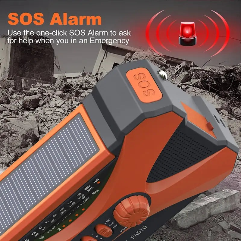 12000mAh Hand Crank Solar Power Radio Portable AM/FM/NOAA Weather Radio with LED Flashlight Power Bank Outdoor
