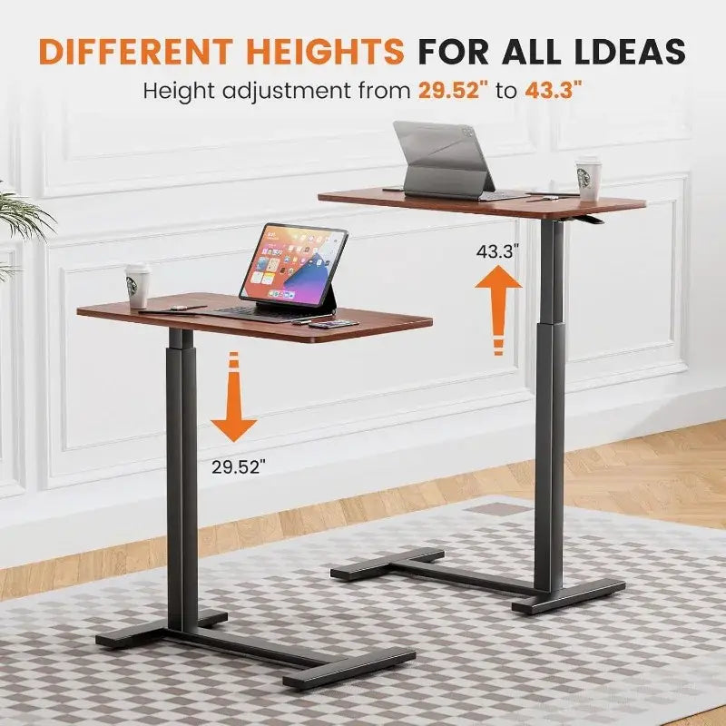 Rustic Brown Overbed Rolling Table - Adjustable Mobile Bedside Desk for Home & Hospital