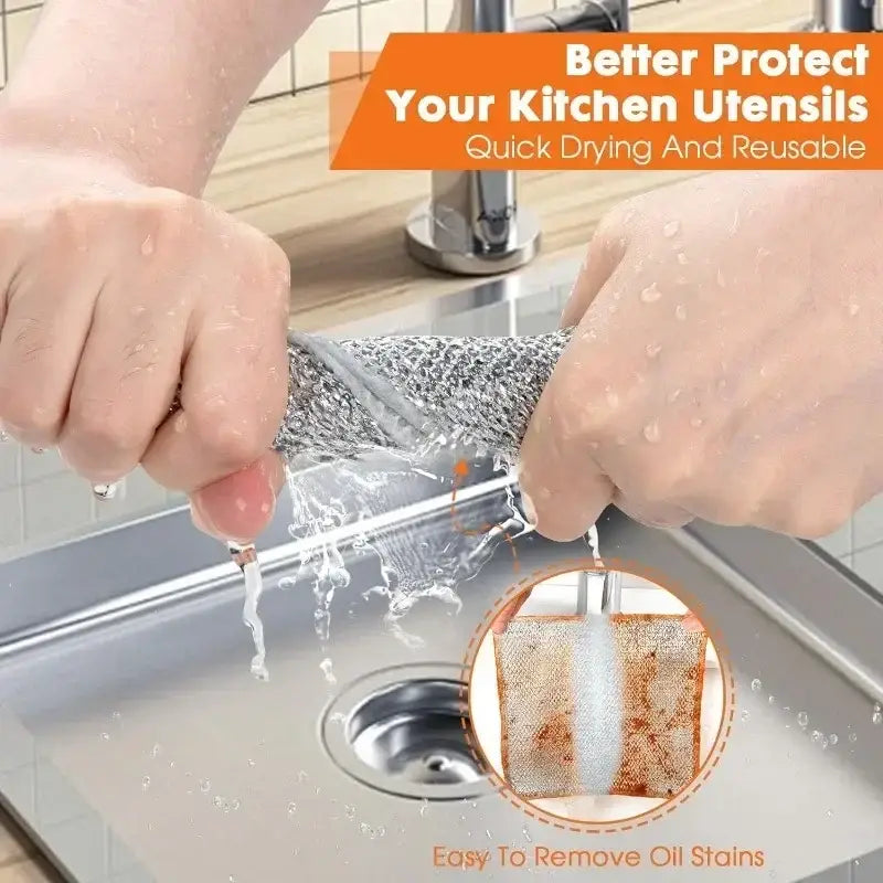 Double-Sided Metal Steel Wire Rags - Premium Dishcloths for Effortless Cleaning in Home and Kitchen