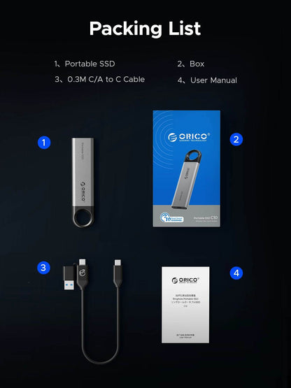 ORICO C10 1TB External SSD Up to 1050MB/S Portable Drive - Estalios