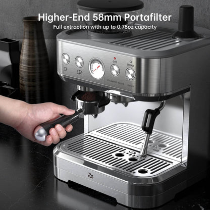 20 Bar Semi Automatic Espresso Maker with Grinder and Milk - Estalios