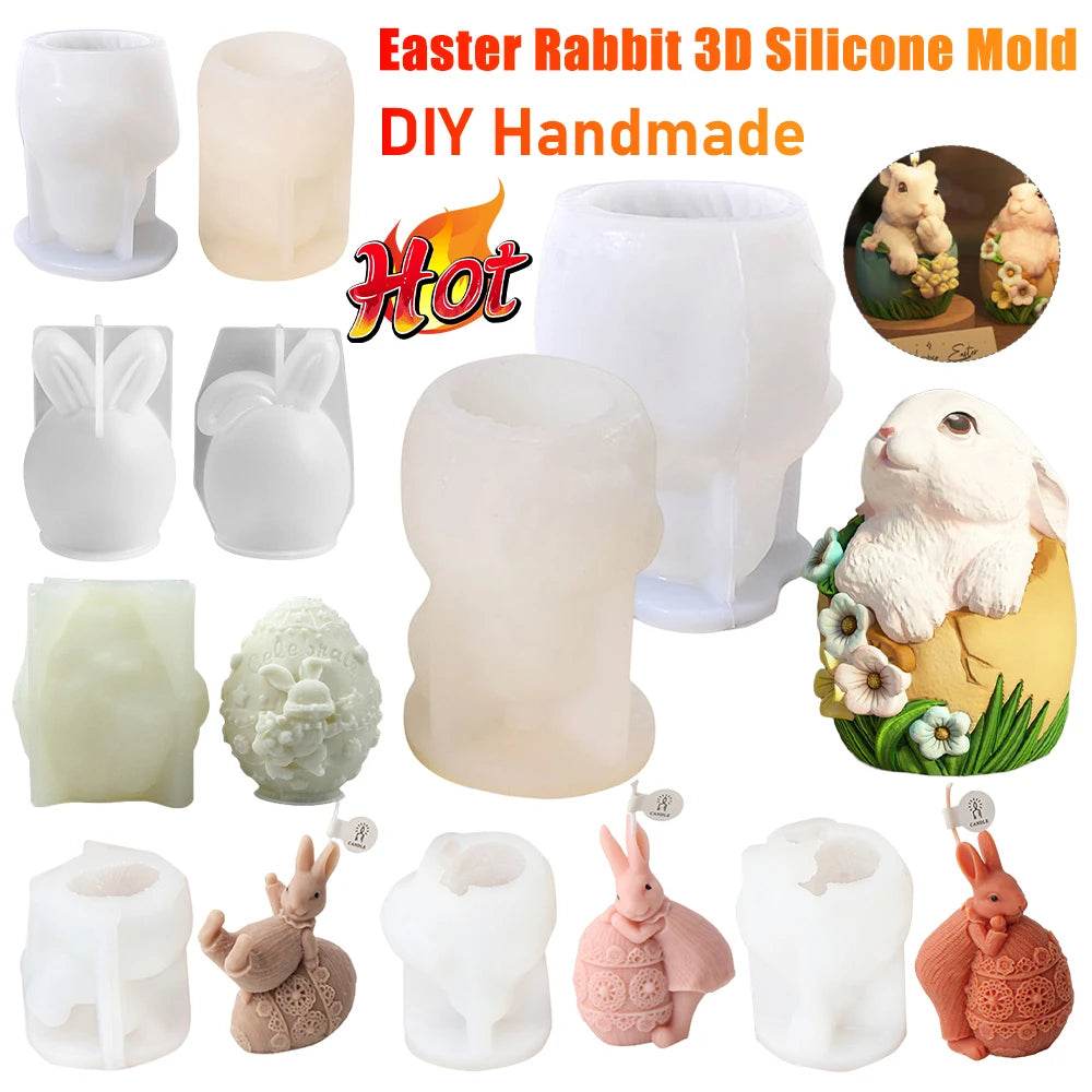 Easter Mold 3D Easter Bunny Egg Candle Silicone Mold Handmade DIY Easter Decorative Ornament Resin Mold Plaster Handicrafts - Estalios