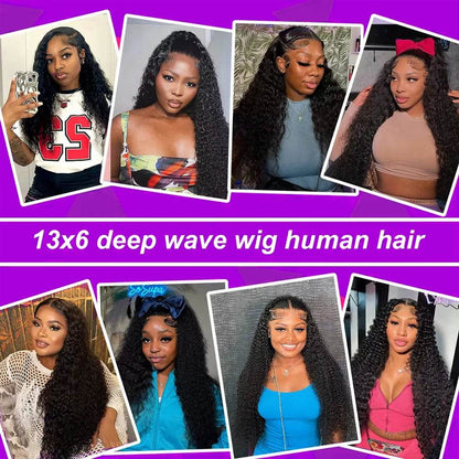 250 Density 13x6 13x7 HD Transparent Lace Frontal Wig 30 40 Inch Deep Wave 6x6 Closure Glueless Wig Human Hair 13x4 Curly Wigs - Estalios