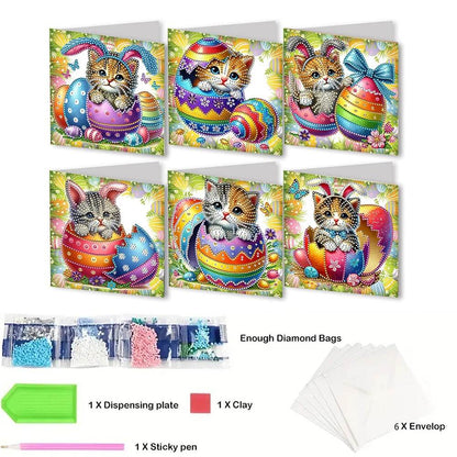 6Pcs Easter Animals Rhinestone Painting Card Kit Diamond Daily Wish Card Diamond Painting Greeting Card for Holiday Party Favors - Estalios