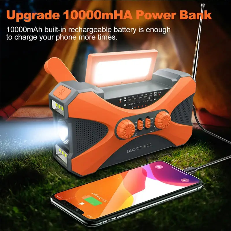 12000mAh Hand Crank Solar Power Radio Portable AM/FM/NOAA Weather Radio with LED Flashlight Power Bank Outdoor