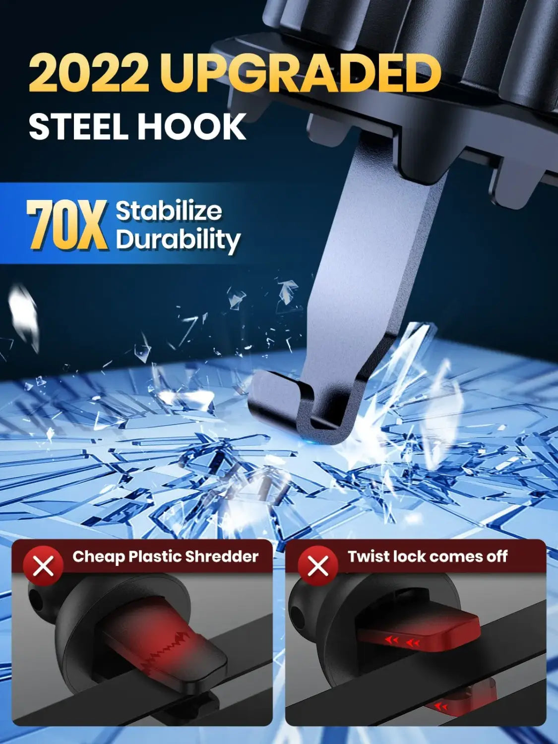 Upgraded steel hook for TOPK Car Phone Holder Mount, locks securely in your car vent.