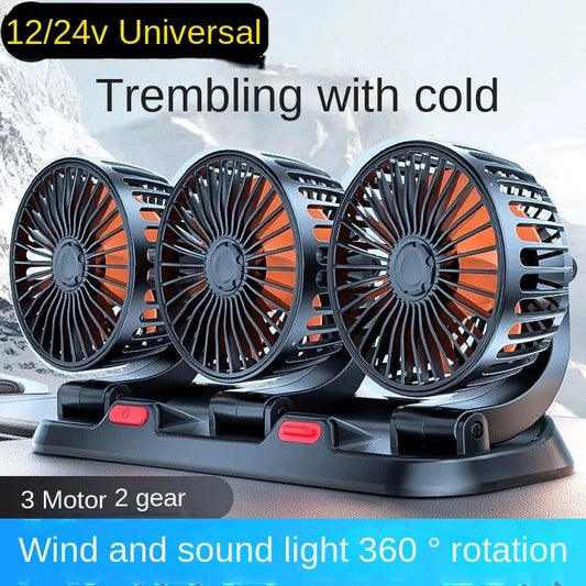 360° Adjustable Car Fan 3 Heads Electric USB 12V/24V - Estalios