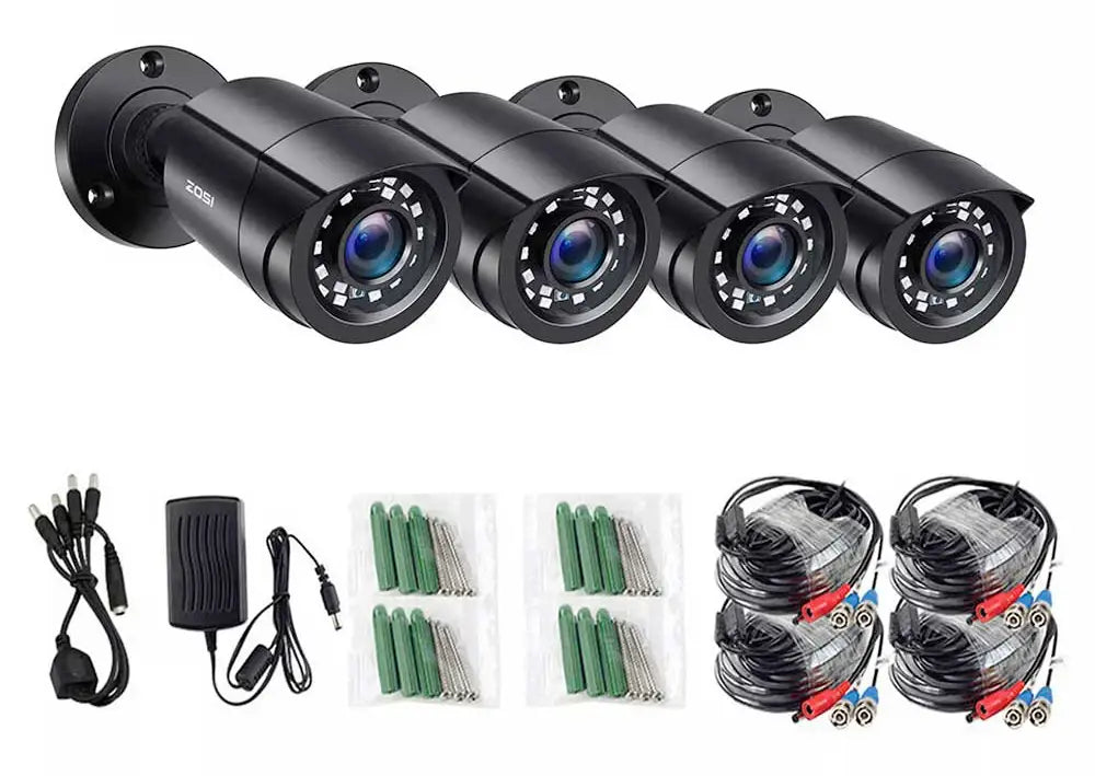Cámaras de seguridad ZOSI 1080P HD TVI (paquete de 4) para exteriores e interiores, resistentes a la intemperie, para CCTV analógico DVR
