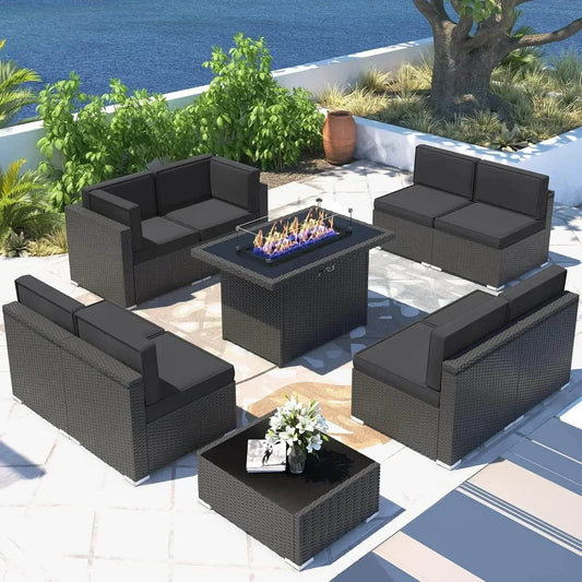 Patio Furniture Set Fire Pit Table Outdoor Sectional Sofa - Estalios