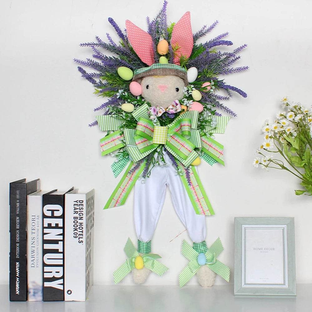 Easter Bunny Wreath Wall Artificial Lavender Easter Egg Rabbit Wreath Spring Wreath Easter Decor For Garden Hanging Wreaths - Estalios