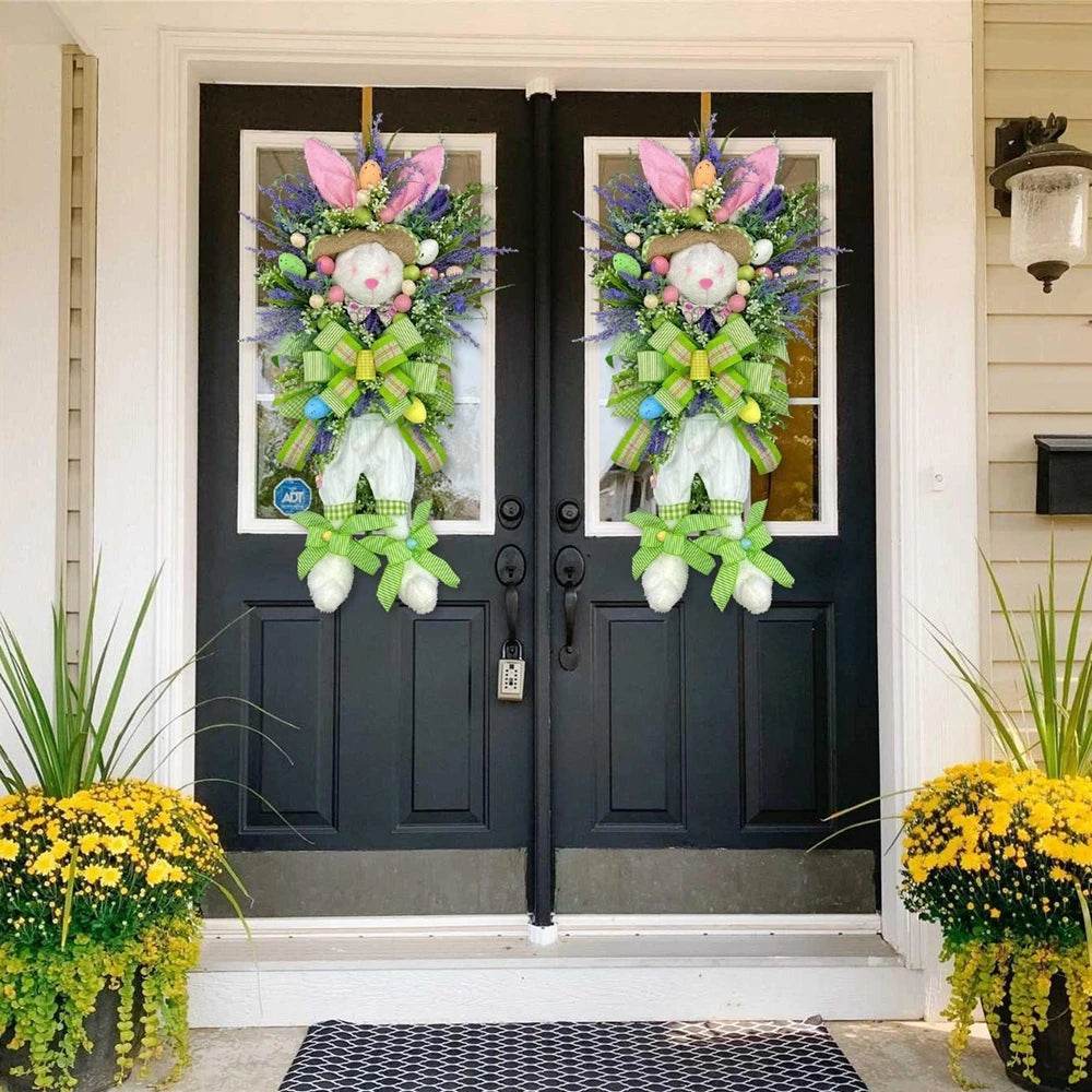 Easter Bunny Wreath Wall Artificial Lavender Easter Egg Rabbit Wreath Spring Wreath Easter Decor For Garden Hanging Wreaths - Estalios