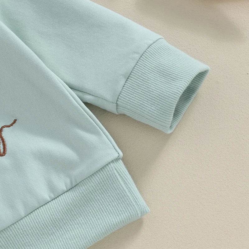 2023-11-07 Lioraitiin 0-3Y Toddler Girls Easter Outfit Letter Bunny Embroidery Long Sleeve Sweatshirt and Elastic Waist Pant Set - Estalios