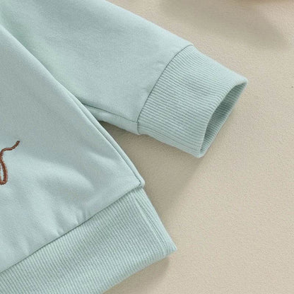 2023-11-07 Lioraitiin 0-3Y Toddler Girls Easter Outfit Letter Bunny Embroidery Long Sleeve Sweatshirt and Elastic Waist Pant Set - Estalios