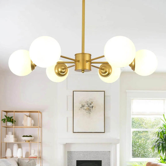 Modern Gold Globe Sputnik Chandelier with Glass Shades - Estalios