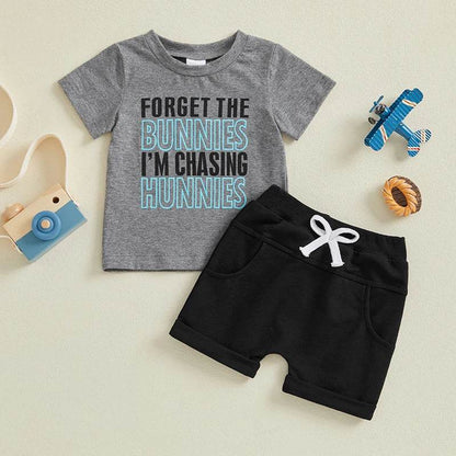 Cute Boys Easter Outfits with Letter Print Round Neck Short Sleeve T-Shirts and Elastic Waist Shorts - 2 Piece Clothing Set for - Estalios