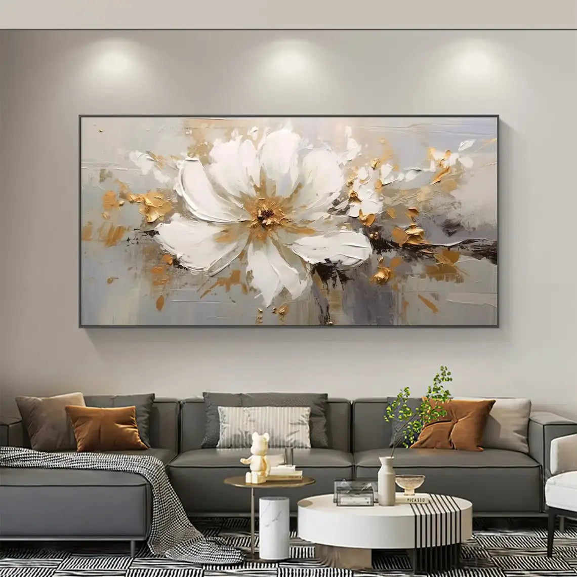 ✨ Tranquil Elegance – Custom Handmade Abstract Flower Canvas Painting | Perfect for Transforming Your Living Room Decor