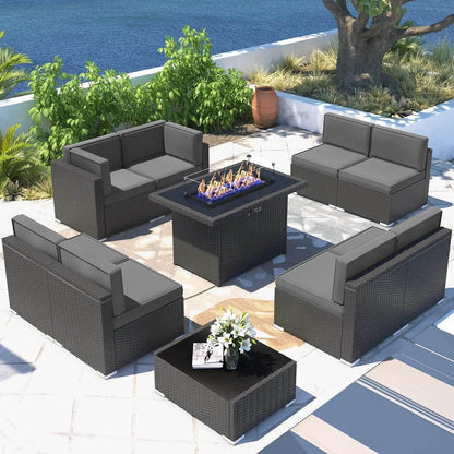 Patio Furniture Set Fire Pit Table Outdoor Sectional Sofa - Estalios