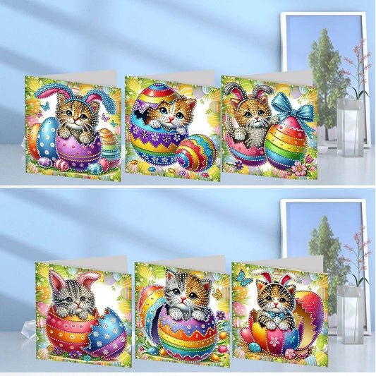 6Pcs Easter Animals Rhinestone Painting Card Kit Diamond Daily Wish Card Diamond Painting Greeting Card for Holiday Party Favors - Estalios