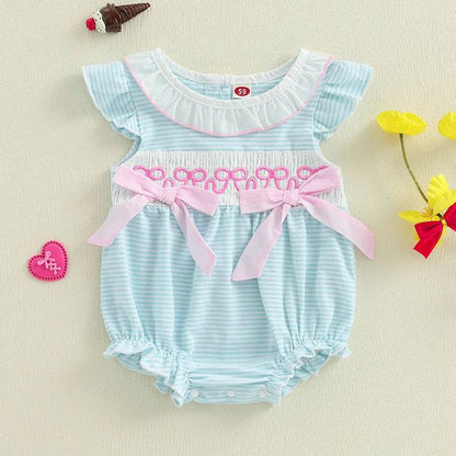 Adorable Infant Easter Jumpsuit with Cute Ruffles and Striped Print Sleeveless Round Neck Baby Girl Outfit for Newborns - Estalios