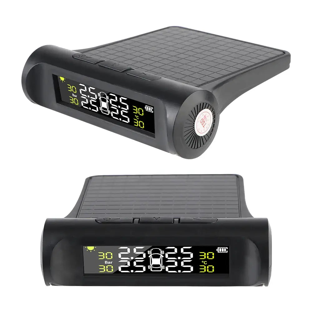 Solar-powered Tire Pressure Monitoring System with 4 sensors for fuel savings.