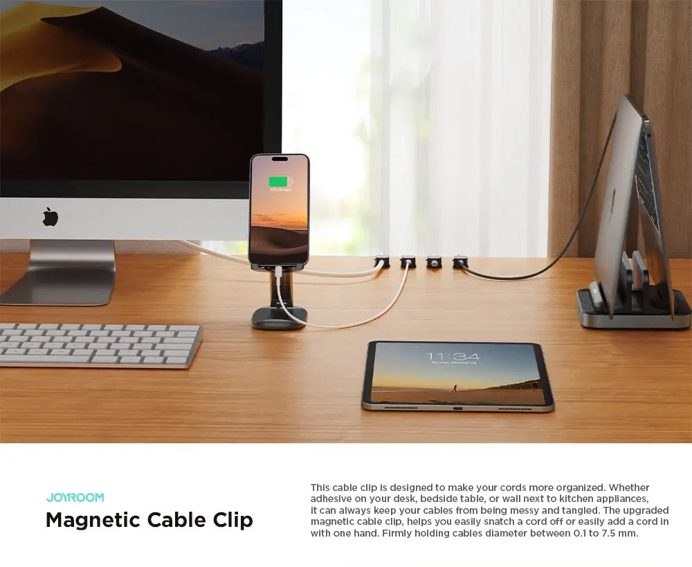 Joyroom Magnetic Cable Clips - Adjustable Cord Holder for Under-Desk Cable Management & Organization